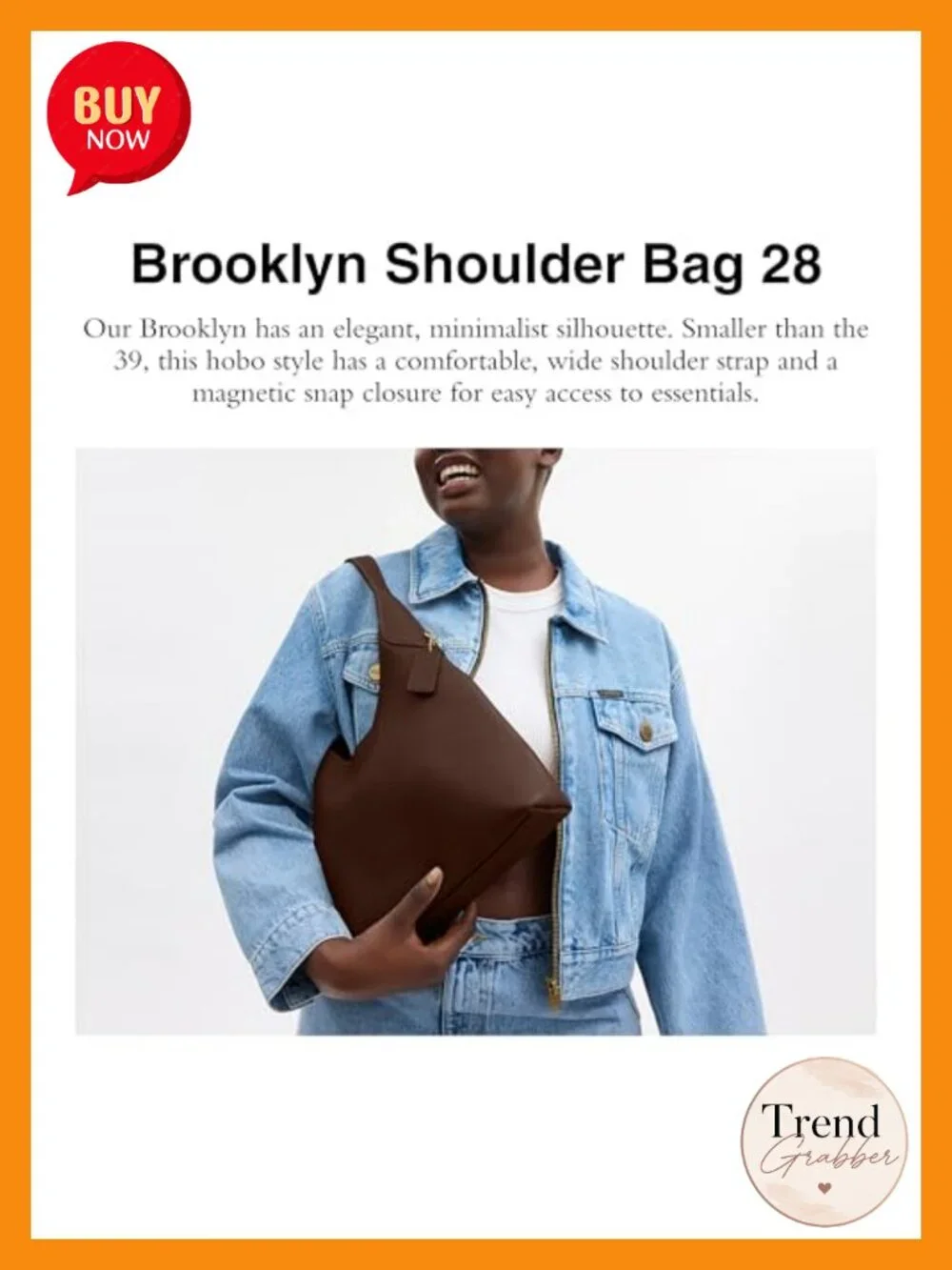 Natural Grain Leather Hobo Shoulder Bag With Snap Closure